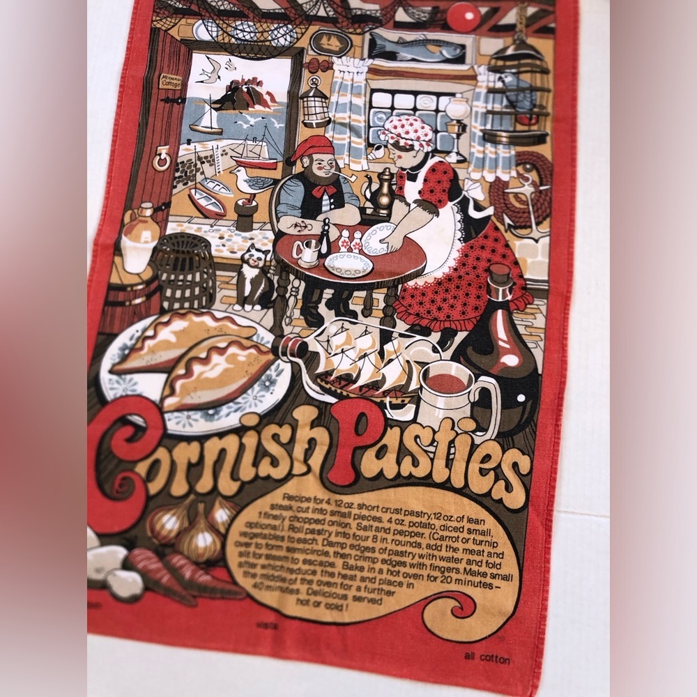 Vtg Cornish Pasties Kitchen Towel